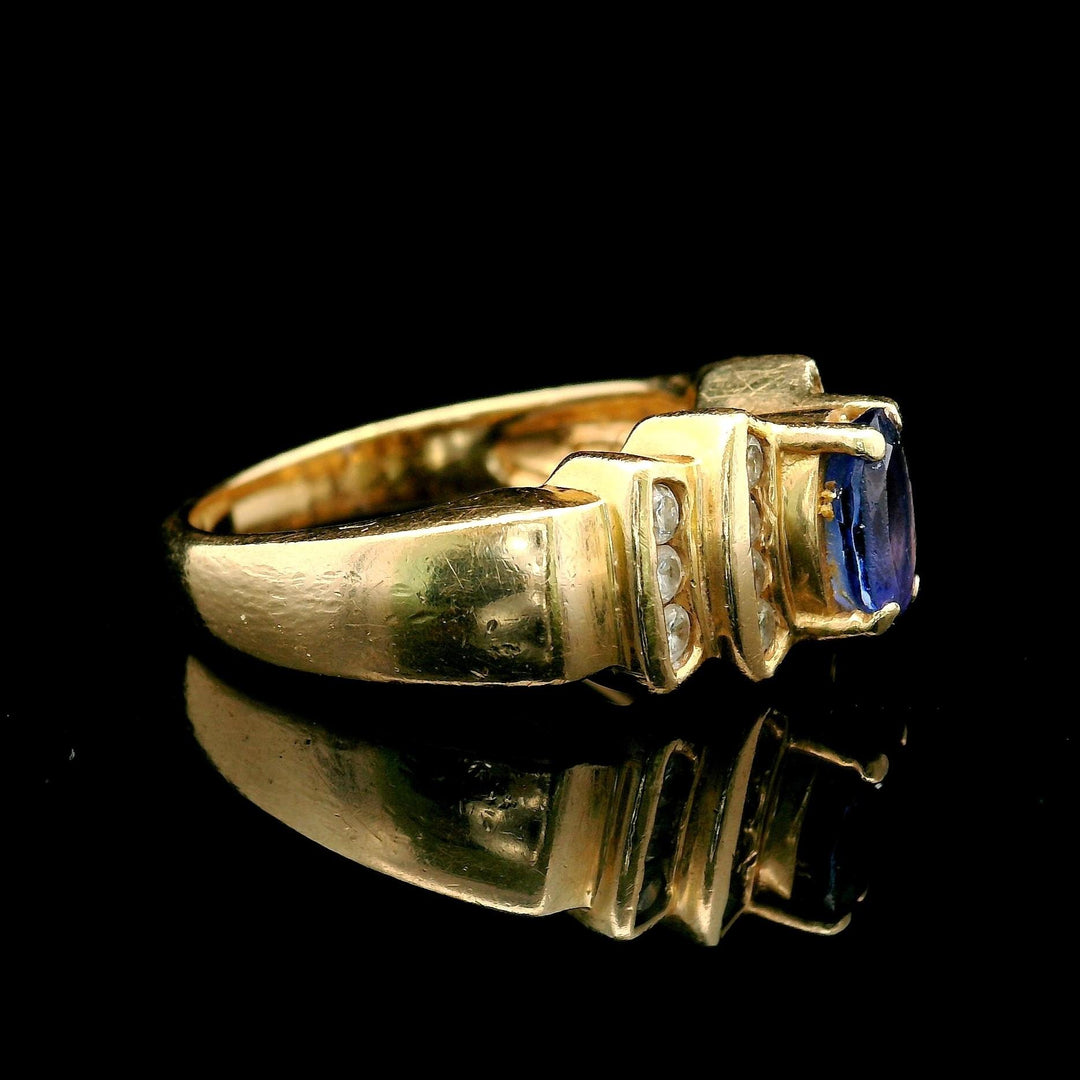 14k Yellow Gold Tanzanite and Diamond Ladies Ring Size 7