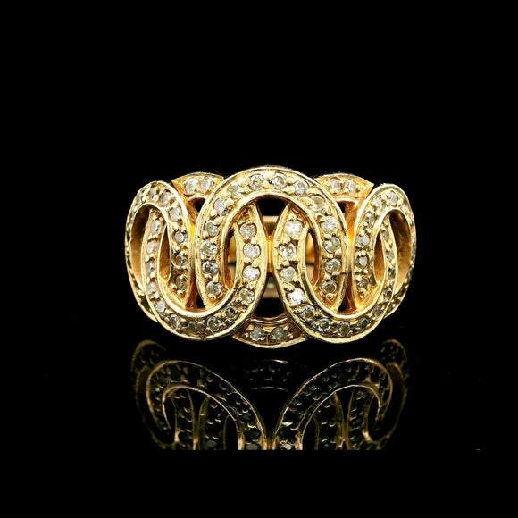 14k Yellow Gold and Diamond Interlocking Band Ring Size 7