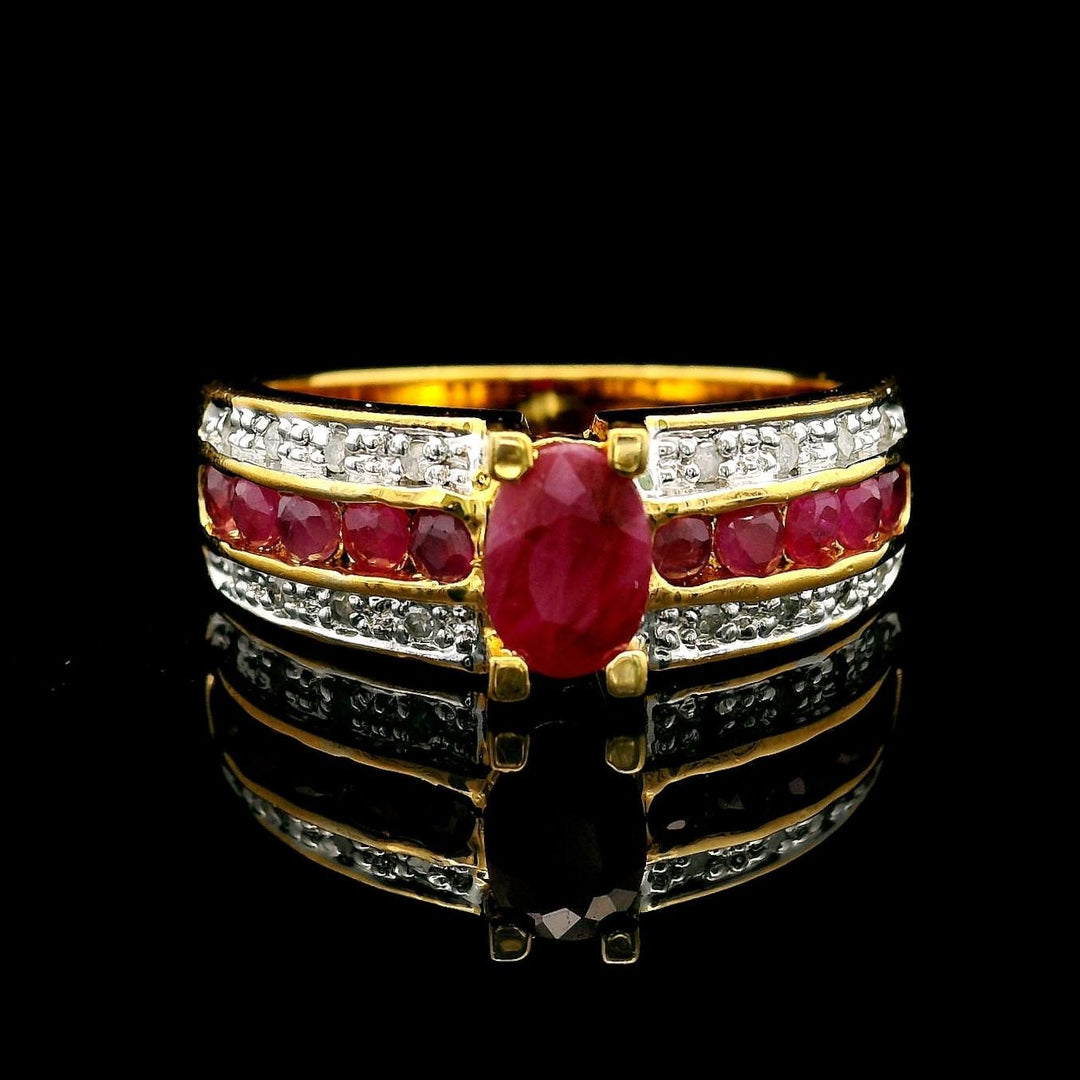 14k Yellow Gold Ruby and Diamond Ladies Ring Size 7