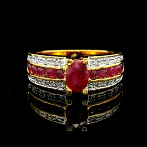 14k Yellow Gold Ruby and Diamond Ladies Ring Size 7