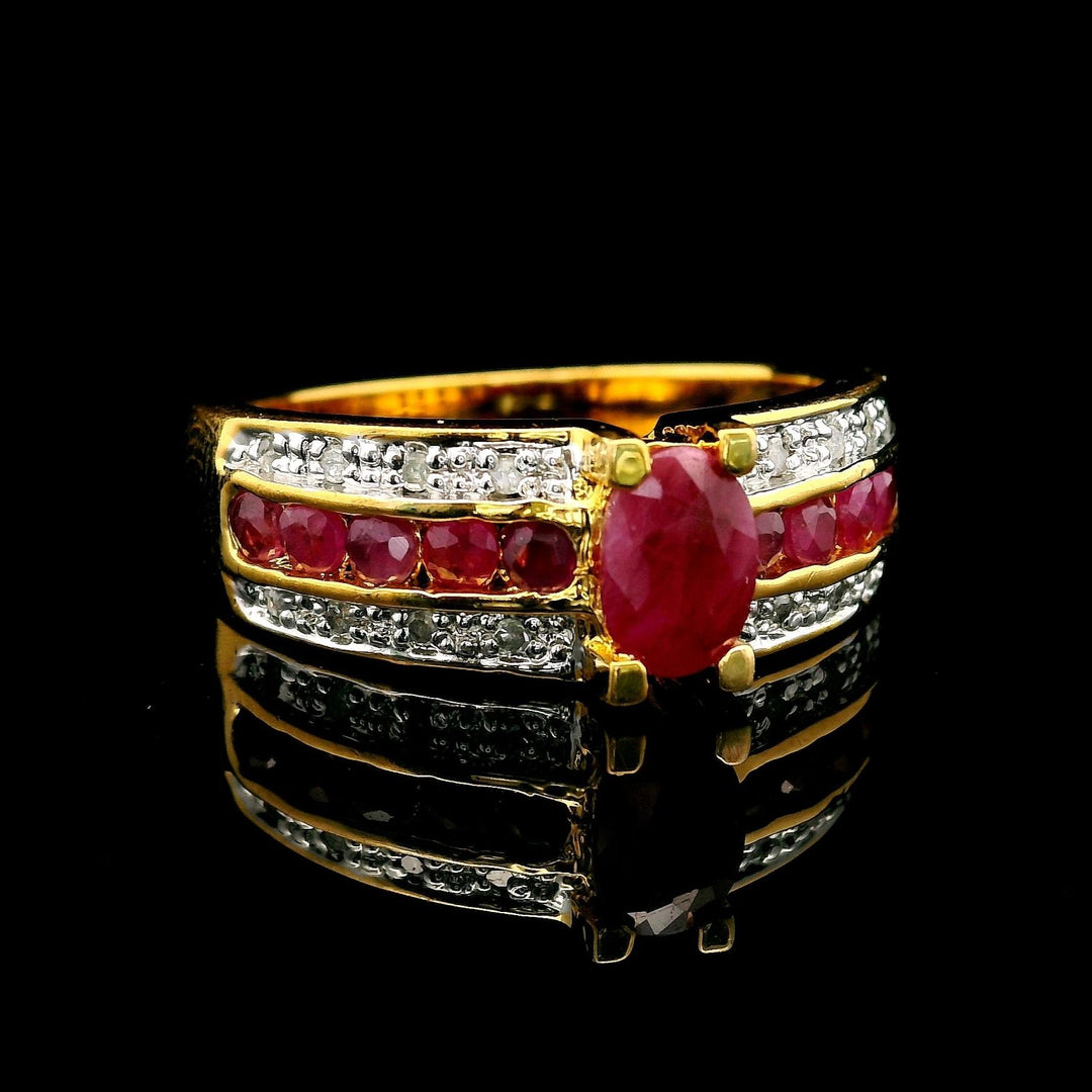 14k Yellow Gold Ruby and Diamond Ladies Ring Size 7