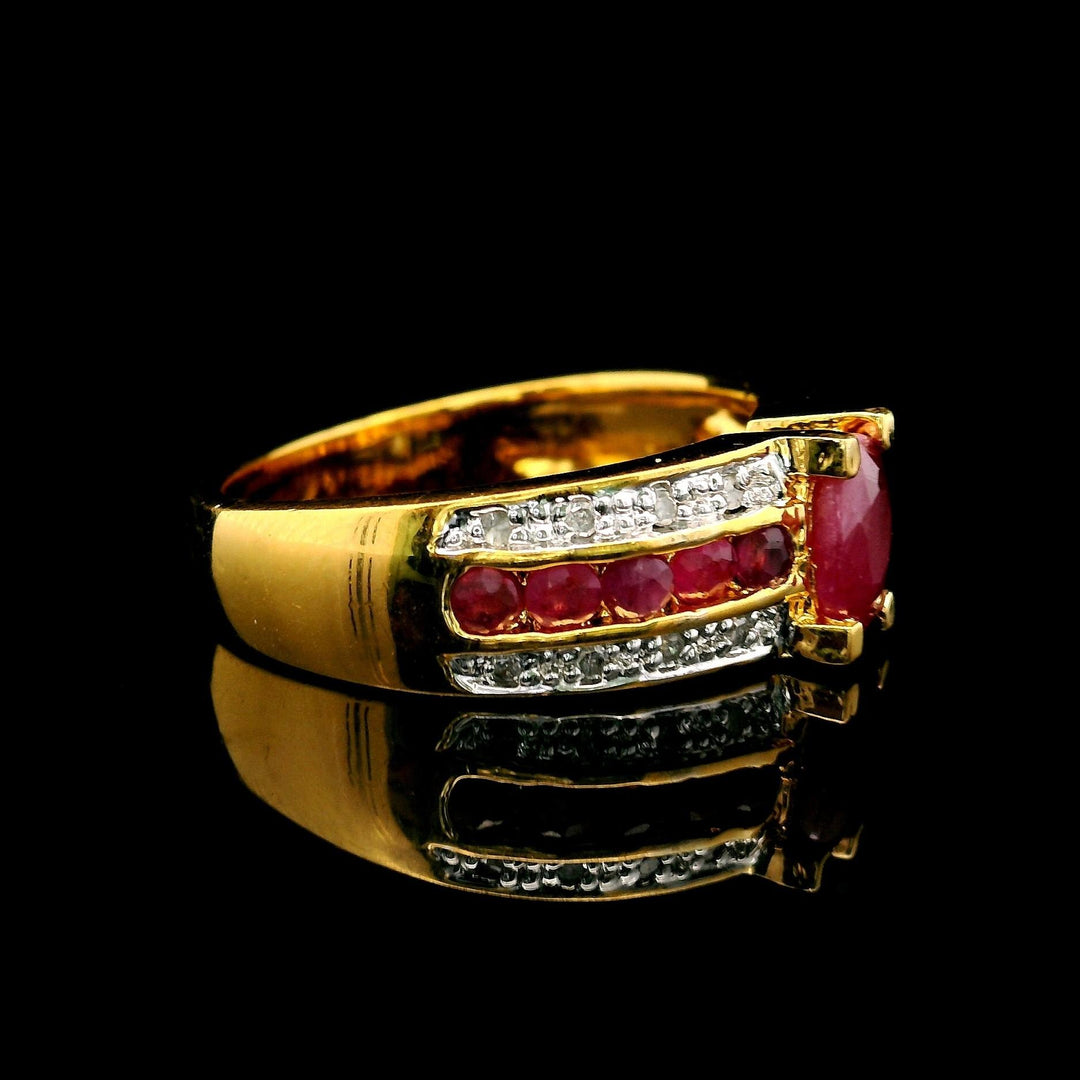 14k Yellow Gold Ruby and Diamond Ladies Ring Size 7