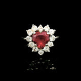 14k White Gold Heart Cut Ruby and 0.50cttw Diamond Halo Ring Size 6.25