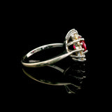 14k White Gold Heart Cut Ruby and 0.50cttw Diamond Halo Ring Size 6.25