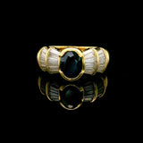 18k Yellow Gold Blue Sapphire and Baguette Diamond Vintage Ring Size 8.5