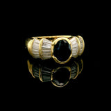 18k Yellow Gold Blue Sapphire and Baguette Diamond Vintage Ring Size 8.5