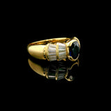 18k Yellow Gold Blue Sapphire and Baguette Diamond Vintage Ring Size 8.5