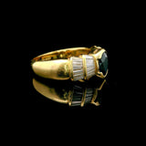 18k Yellow Gold Blue Sapphire and Baguette Diamond Vintage Ring Size 8.5