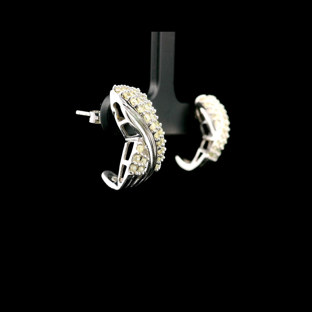 14k White Gold and 1cttw Yellow Diamond Ribbon Huggie Earrings