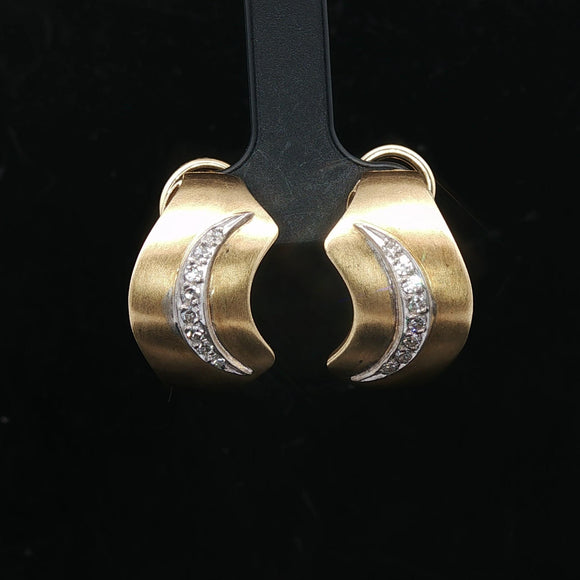 18k Yellow Gold and Diamond Vintage Ladies Fancy Huggie Earrings
