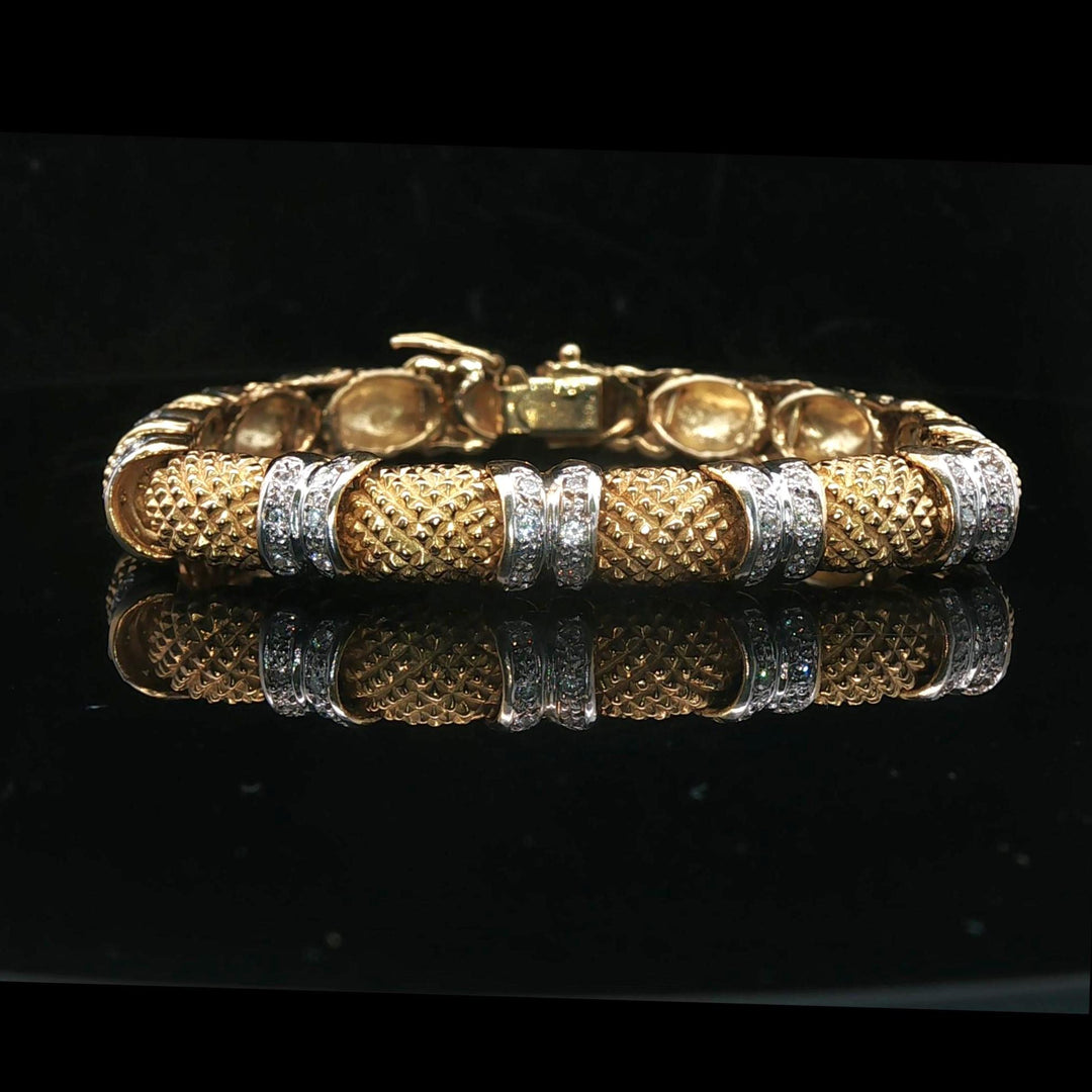 14k Yellow and White Gold 31.6g Vintage Heavy Diamond Bracelet 7"