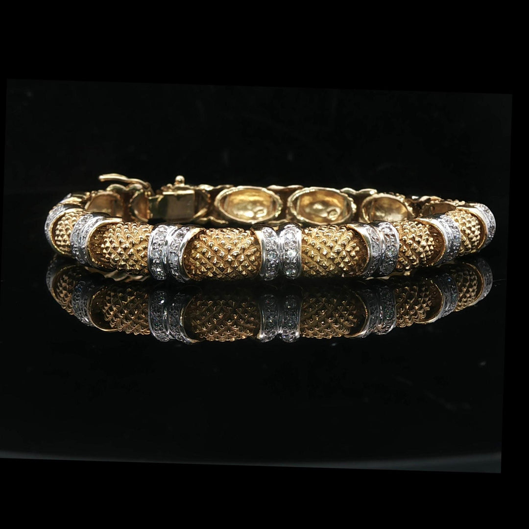 14k Yellow and White Gold 31.6g Vintage Heavy Diamond Bracelet 7"