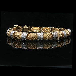 14k Yellow and White Gold 31.6g Vintage Heavy Diamond Bracelet 7"