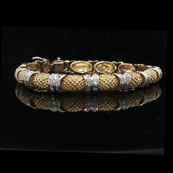 14k Yellow and White Gold 31.6g Vintage Heavy Diamond Bracelet 7