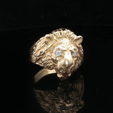 14k Yellow Gold Diamond and Ruby 11.7g Heavy Lion's Head Ring Size 8