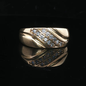 14k Yellow Gold and Diamond 10.8g Solid Heavy Men's Ring Size 12.5
