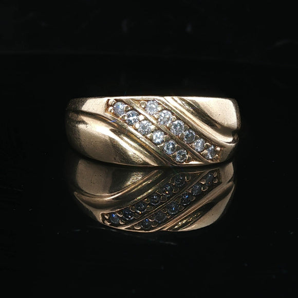 14k Yellow Gold and Diamond 10.8g Solid Heavy Men's Ring Size 12.5