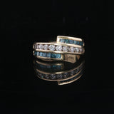 14k Yellow Gold 1.5cttw White and Blue Diamond Bypass Ring Size 6