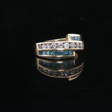 14k Yellow Gold 1.5cttw White and Blue Diamond Bypass Ring Size 6