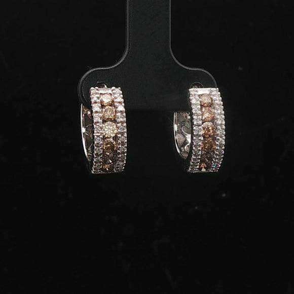 14k White Gold and 1cttw White and Chocolate Diamond Huggie Earrings