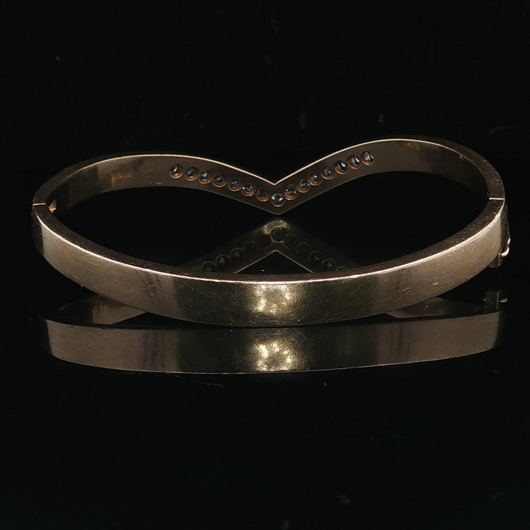 14k Yellow Gold and 1.5cttw Diamond Heavy Solid 32.6g V Bangle Bracelet 7.25"