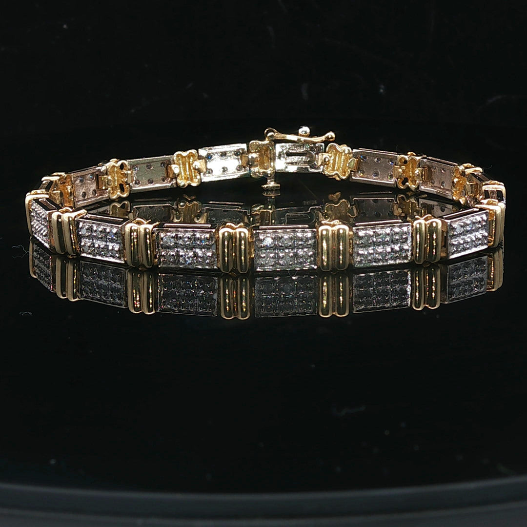 10k Yellow and White Gold 1cttw Diamond Link Bracelet 7.25"