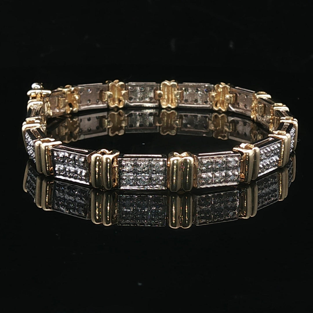 10k Yellow and White Gold 1cttw Diamond Link Bracelet 7.25"