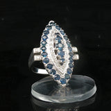 14k White Gold Blue Sapphire and Diamond Large Vintage Ring Size 7