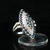 14k White Gold Blue Sapphire and Diamond Large Vintage Ring Size 7