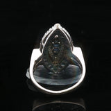 14k White Gold Blue Sapphire and Diamond Large Vintage Ring Size 7