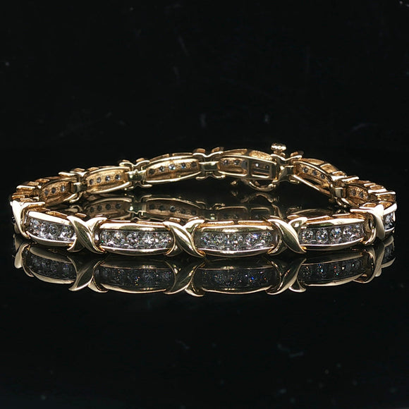 14k Yellow Gold and 2cttw Diamond Fancy X Link Bracelet 7