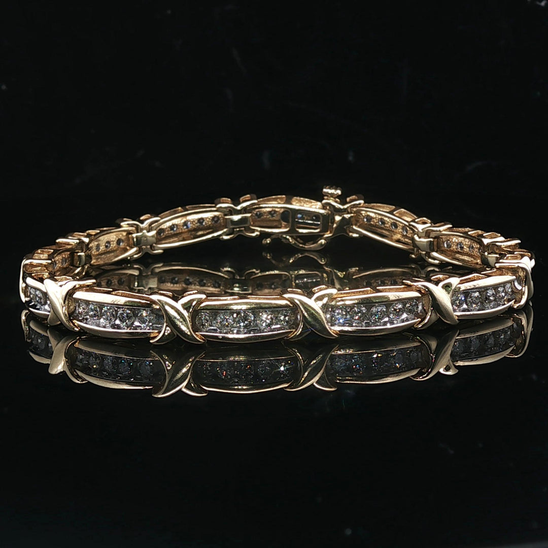 14k Yellow Gold and 2cttw Diamond Fancy X Link Bracelet 7"