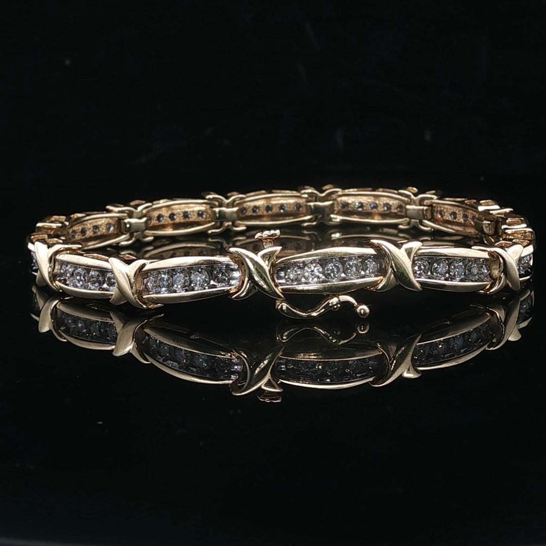 14k Yellow Gold and 2cttw Diamond Fancy X Link Bracelet 7"