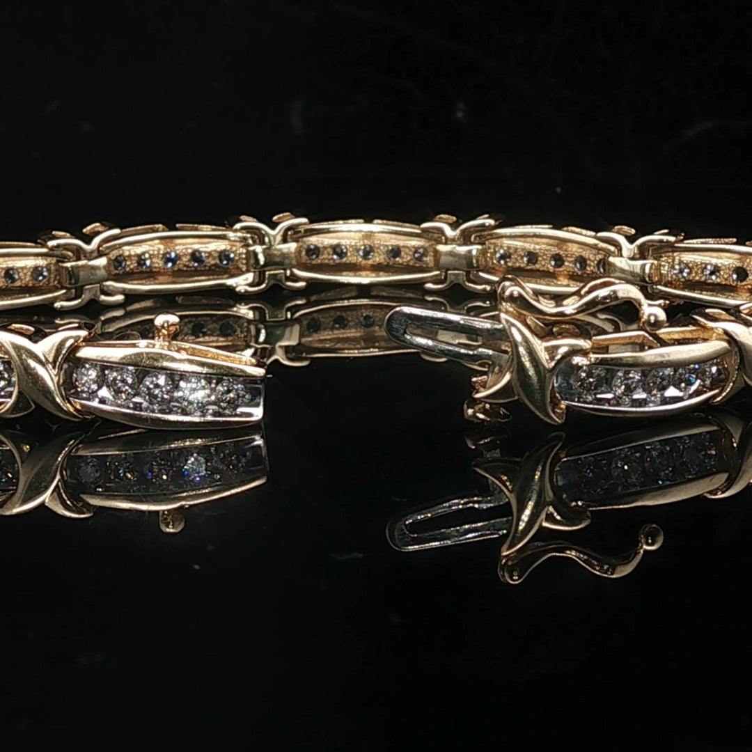 14k Yellow Gold and 2cttw Diamond Fancy X Link Bracelet 7"