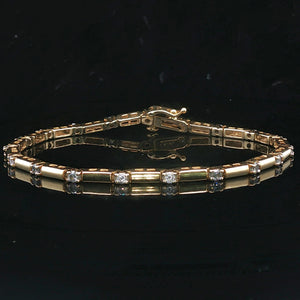 14k Yellow Gold and 0.85cttw Diamond Bar Link Bracelet 7.25"