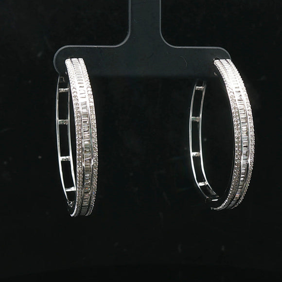 14k White Gold and 1cttw Baguette and Round Cut Diamond Hoop Earrings 1.5