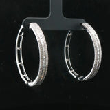 14k White Gold and 1cttw Baguette and Round Cut Diamond Hoop Earrings 1.5"
