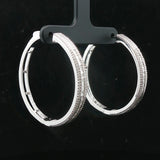 14k White Gold and 1cttw Baguette and Round Cut Diamond Hoop Earrings 1.5"