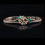14k Yellow Gold Emerald and Diamond Vintage Ladies Bracelet Italy 7"