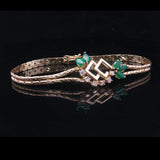 14k Yellow Gold Emerald and Diamond Vintage Ladies Bracelet Italy 7"