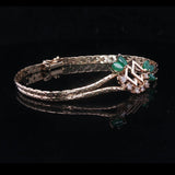 14k Yellow Gold Emerald and Diamond Vintage Ladies Bracelet Italy 7"