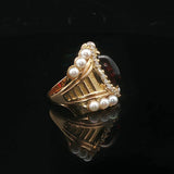 18k Yellow Gold Garnet Pearl and 1cttw Diamond Heavy Ladies Ring Size 6