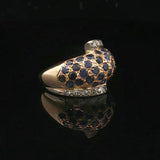 18k Yellow Gold Blue Sapphire and Diamond Bypass Bombe Ring Size 9