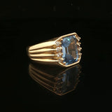 18k Yellow Gold Blue Topaz and Diamond 11.9g Ring Size 8