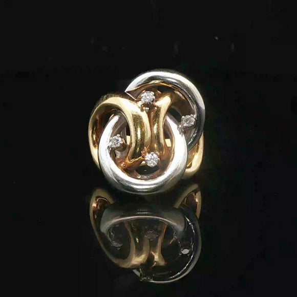 18k Yellow and White Gold 13g Diamond Interlocking Ring Italy Size 4.25