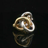 18k Yellow and White Gold 13g Diamond Interlocking Ring Italy Size 4.25