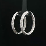 18k White Gold and 3.30cttw Diamond Solid 15.7g Inside Out Hoop Earrings Italy