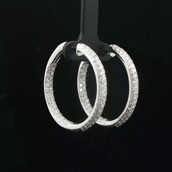 18k White Gold and 3.30cttw Diamond Solid 15.7g Inside Out Hoop Earrings Italy