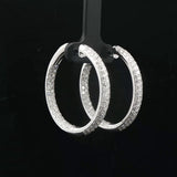 18k White Gold and 3.30cttw Diamond Solid 15.7g Inside Out Hoop Earrings Italy