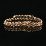 14k Yellow Gold Emerald and Diamond 10.6g Double Rope Bracelet 7"
